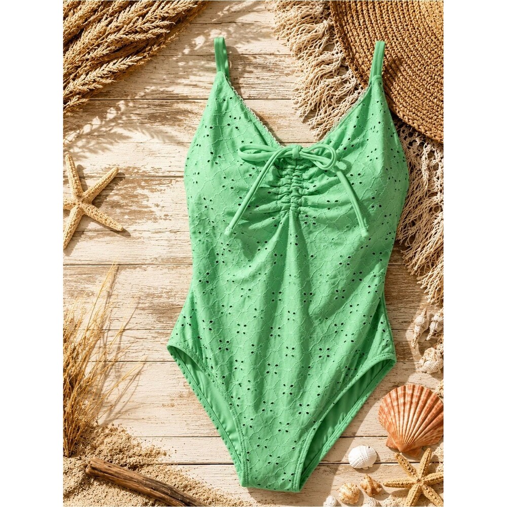 Time And Tru One Piece SwimSuit Lime Green  Hue Size Large 12-14